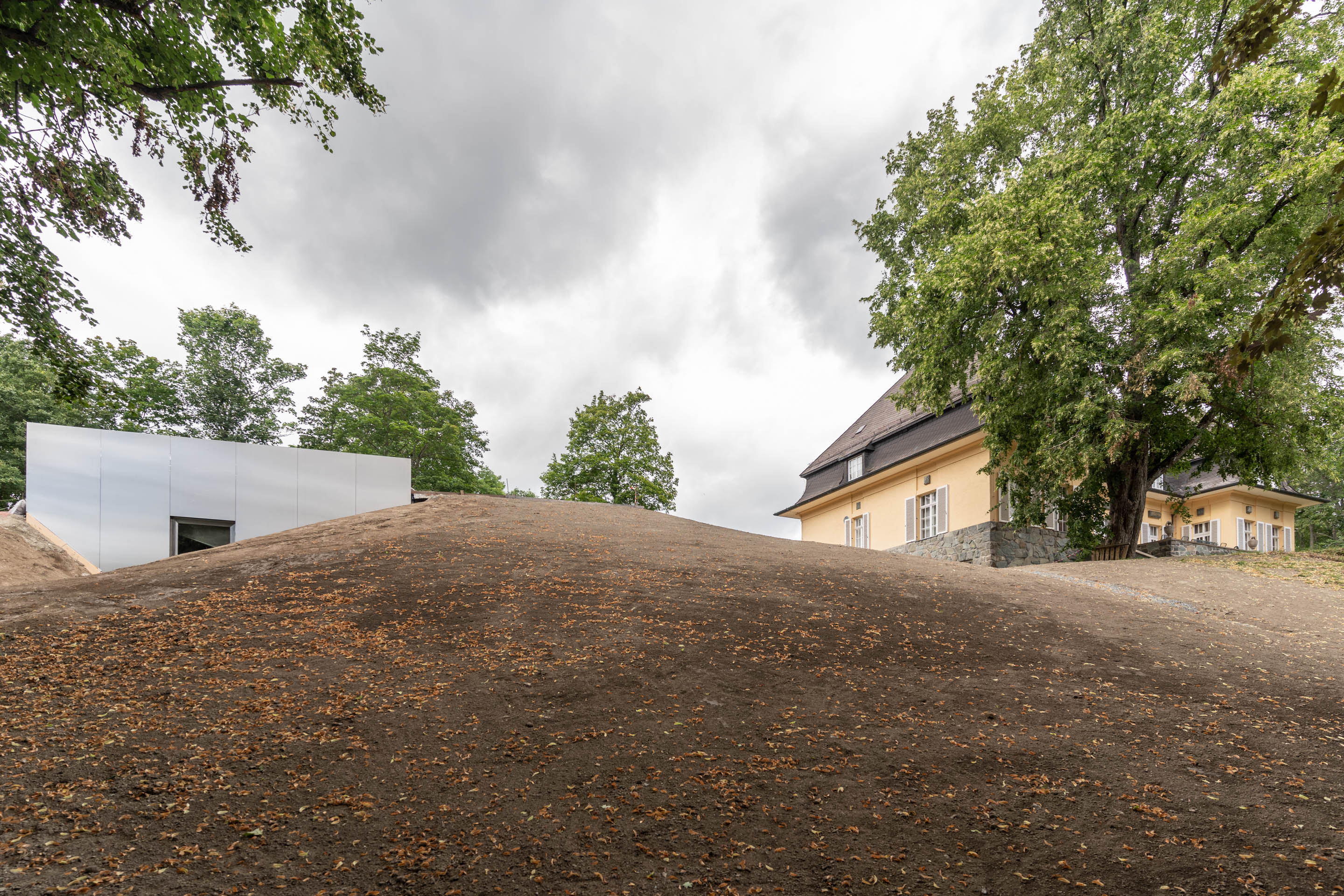 Blick auf den Hügel im Park, unter dem sich der neue Konzertsaal des Haus Marteau verbirgt