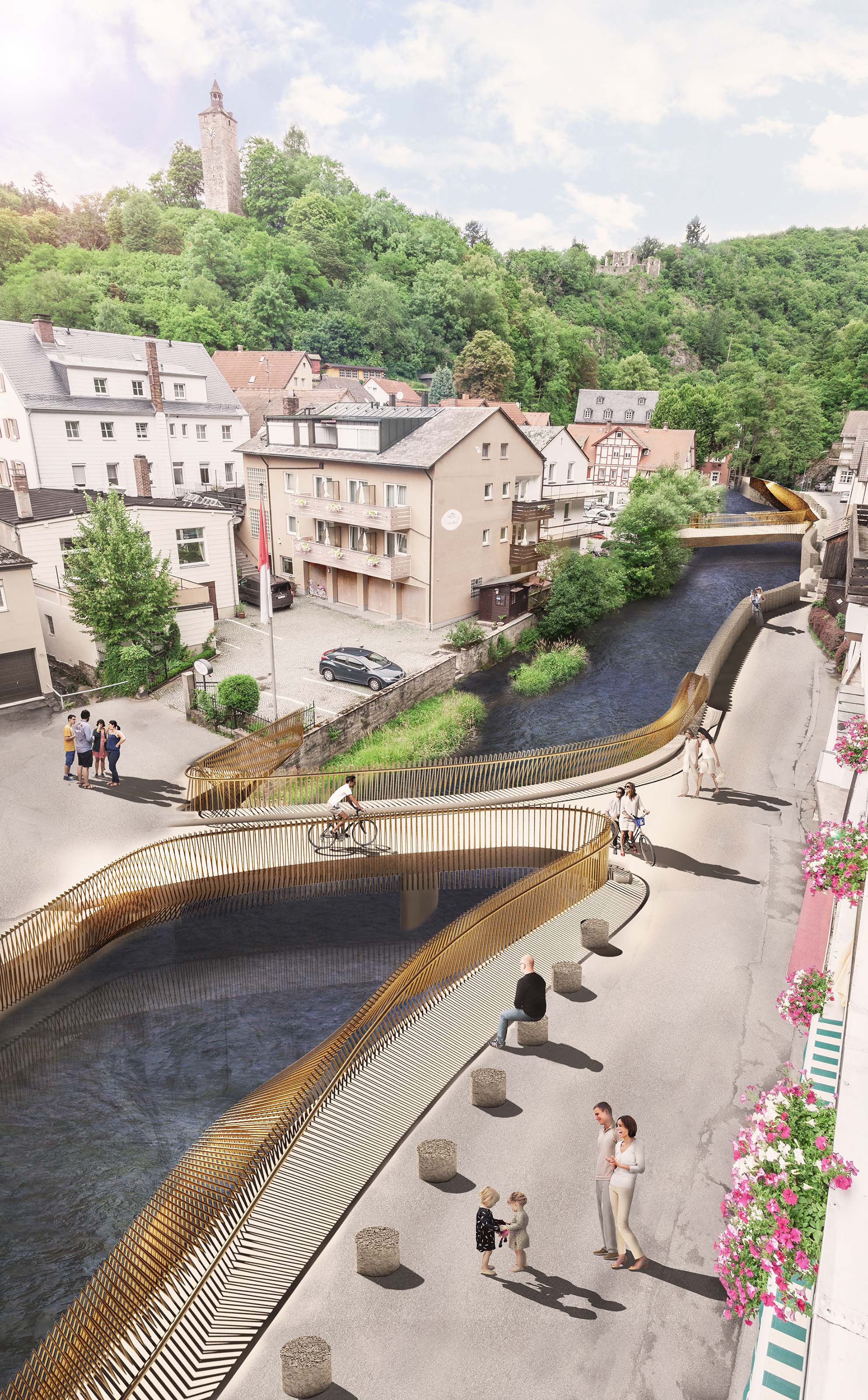Vogelperspektive über die gesamte Kurpromenade in Bad Berneck